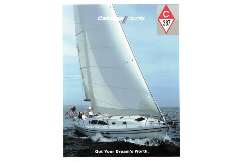 Slide: The Image of Sailing yacht Catalina 387, 2006 model, cruising on open water with full sails. - 54
