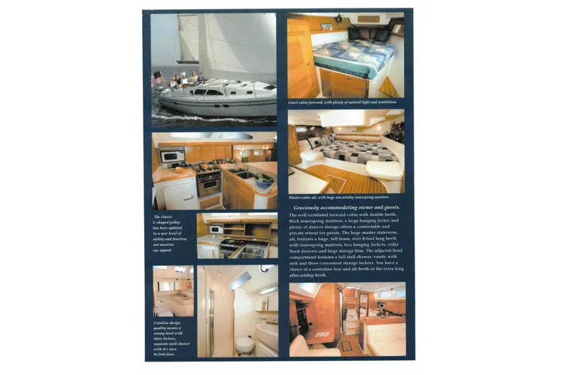 Slide: The Image of 2006 Catalina 387 sailboat interior and exterior views, showcasing spacious cabins and modern amenities. - 57