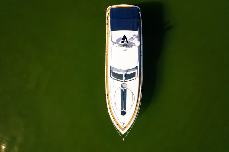 Slide: The Image of Aerial view of 2009 Fairline Targa 52 yacht on green water. - 40
