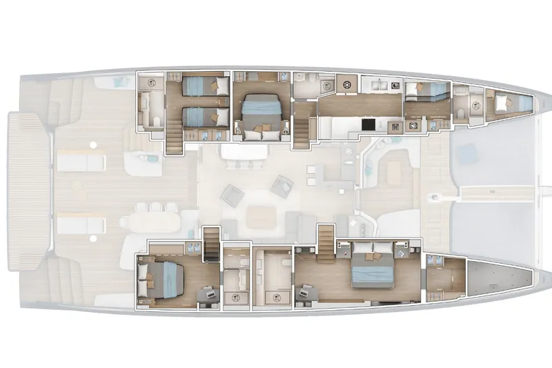 Slide: The Image of Floor plan of the 2026 Lagoon Eighty 2 yacht, showcasing luxurious cabins and spacious layout. - 64