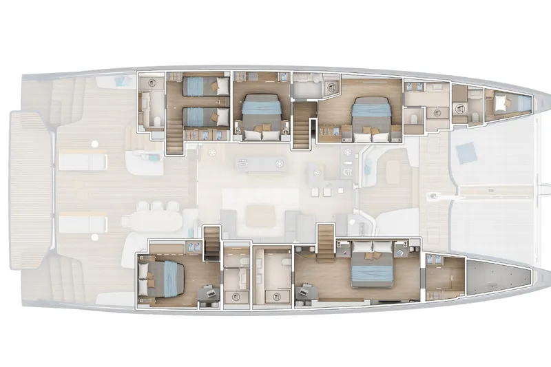 Slide: The Image of Floor plan of 2026 Lagoon Eighty 2 yacht, featuring multiple bedrooms and living areas. - 66