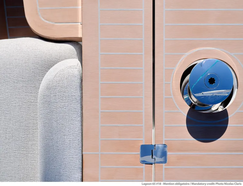 Slide: The Image of Modern yacht interior detail, Lagoon SIXTY 5, 2025 model, featuring sleek design elements. - 8