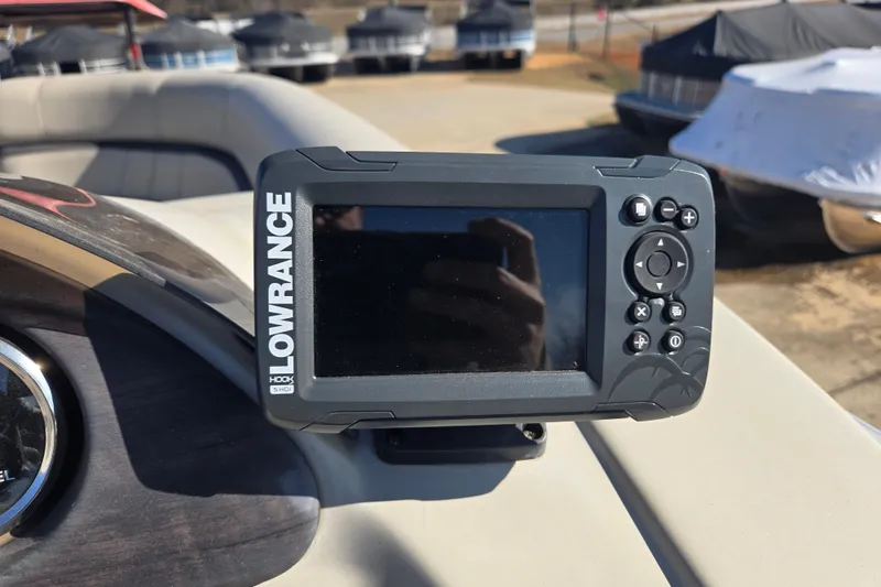 Slide: The Image of Lowrance Hook 5 HDI fish finder on 2018 South Bay 200 boat dashboard. - 16