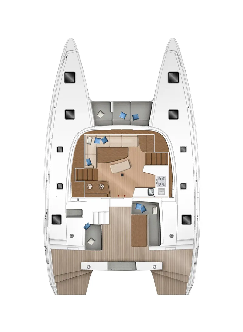 Slide: The Image of 2025 Lagoon 42 Millenium catamaran interior layout, featuring spacious living and dining areas. - 10