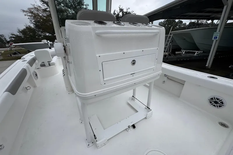 Slide: The Image of 2026 Caymas 281 HB boat interior with console and seating, showcasing modern design. - 37