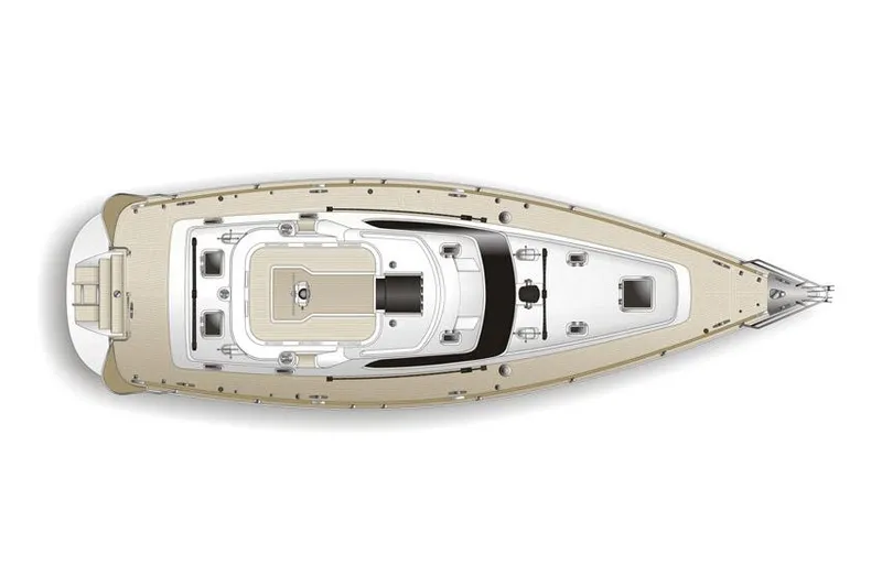 Slide: The Image of Manufacturer Provided Image: Top view of 2025 Hylas H48 yacht, showcasing deck layout and design features. - 13