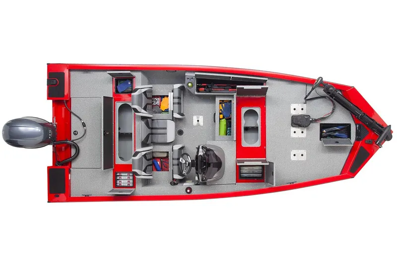 Slide: The Image of Manufacturer Provided Image: 2026 G3 Sportsman 1810 PFX boat, top view, red and gray interior layout. - 10