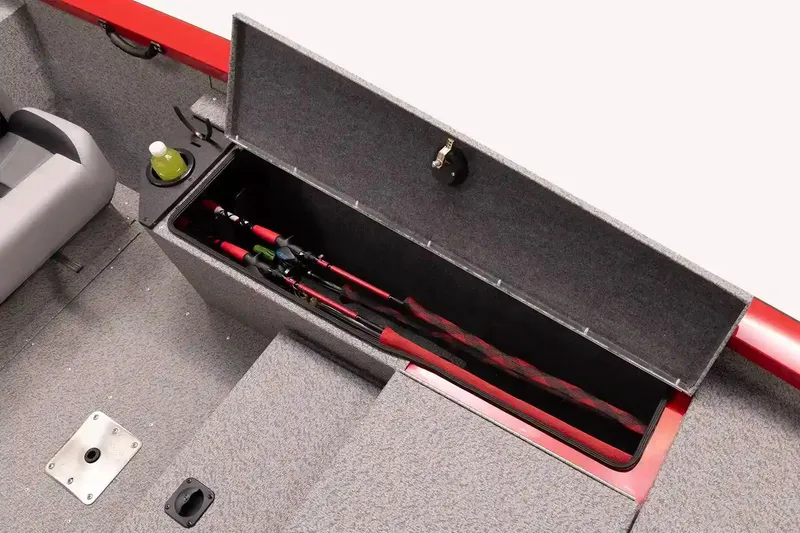 Slide: The Image of 2026 G3 Sportsman 1810 PFX boat interior with steering console and seating. - 4