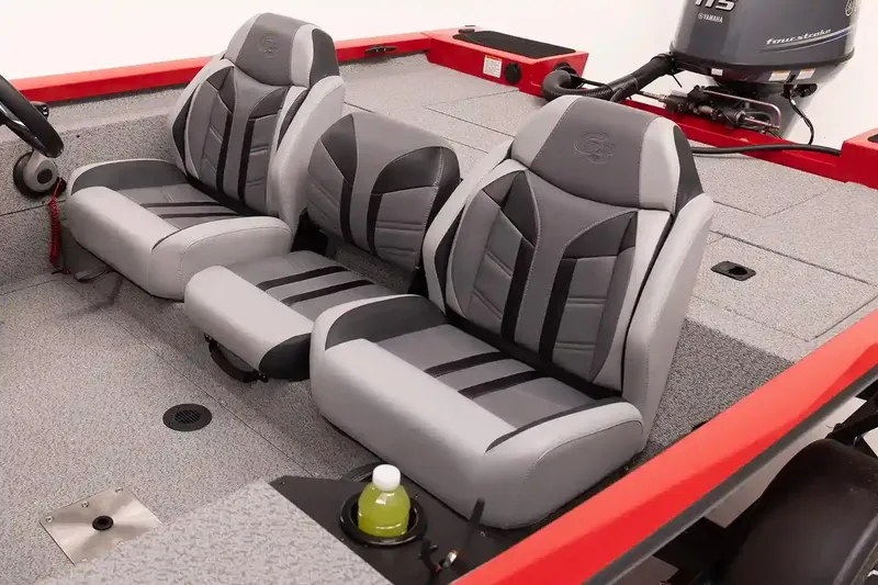 Slide: The Image of 2026 G3 Sportsman 1810 PFX boat interior with gray seating and storage compartments. - 6
