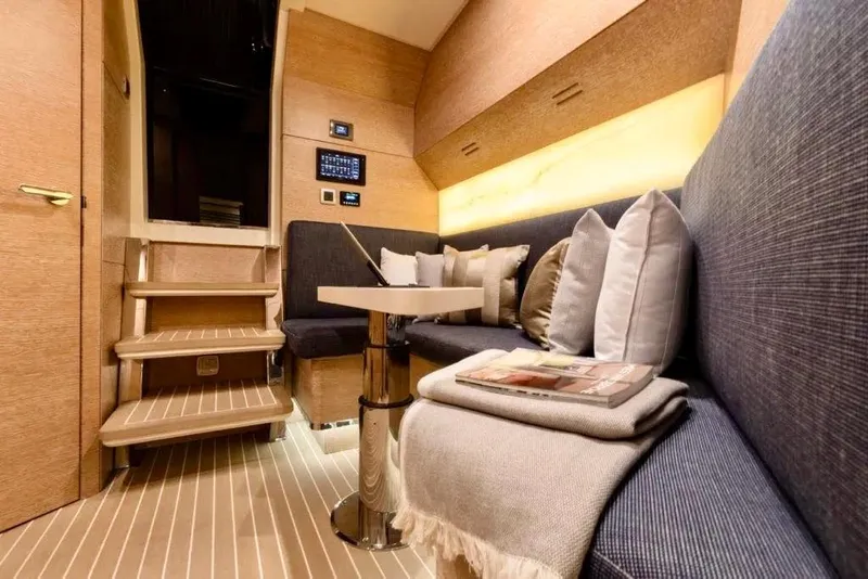 Slide: The Image of 2020 Scout 530 LXF boat interior with panoramic ocean view through windshield. - 24