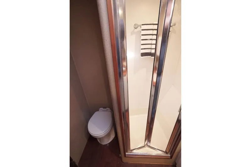 Slide: The Image of Bathroom in 2003 Huckins Atlantic 44 yacht with shower and toilet. - 30