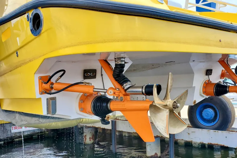 Slide: The Image of Close-up of 2005 Thriller Powerboats Super Cat 55 propeller and drive system. - 8