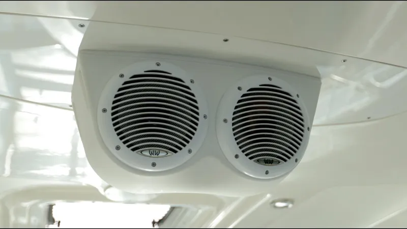 Slide: The Image of Dual speakers on 2005 Sea Ray 420 Sundancer boat ceiling. - 36