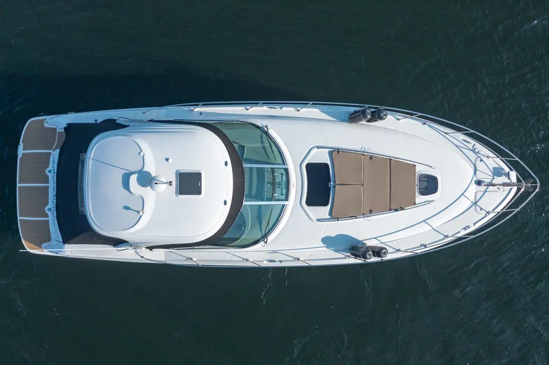 Slide: The Image of Aerial view of 2005 Sea Ray 420 Sundancer yacht on water. - 7
