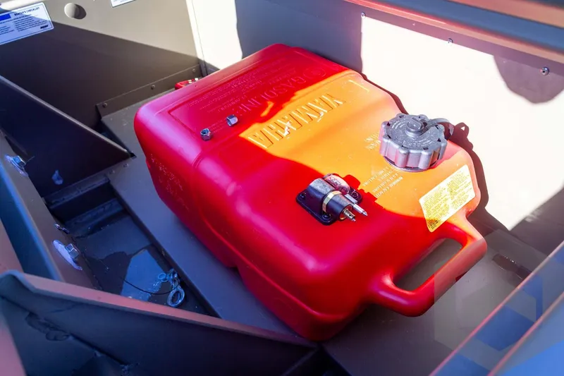 Slide: The Image of Red fuel tank in 2026 G3 Gator Tough 1652 VBW boat compartment. - 32
