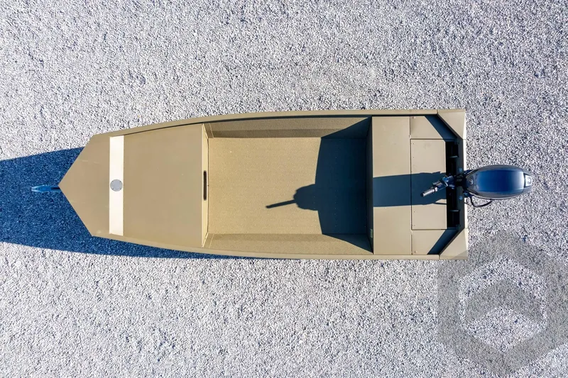 Slide: The Image of Aerial view of 2026 G3 Gator Tough 1652 VBW boat on gravel surface. - 34