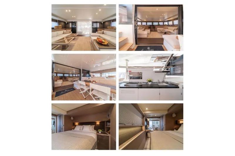 Slide: The Image of Interior views of a 2020 Lagoon 630 Motor Yacht, showcasing luxurious design and amenities. - 10