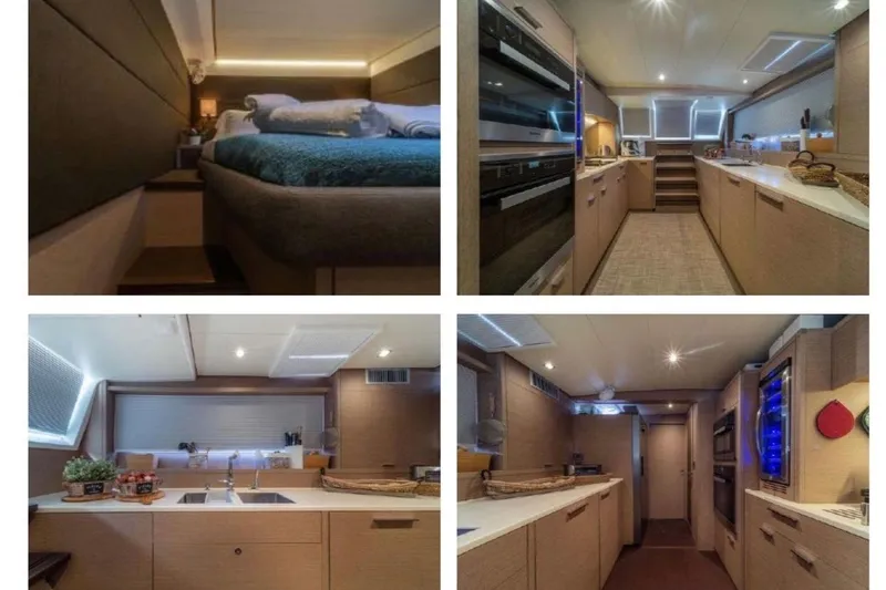 Slide: The Image of Luxurious interior of 2020 Lagoon 630 Motor Yacht featuring bedroom and modern kitchen. - 5