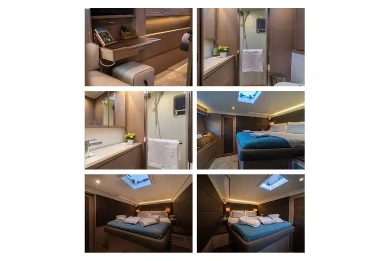 Slide: The Image of Luxurious interior of 2020 Lagoon 630 Motor Yacht with modern amenities and cozy bedrooms. - 6
