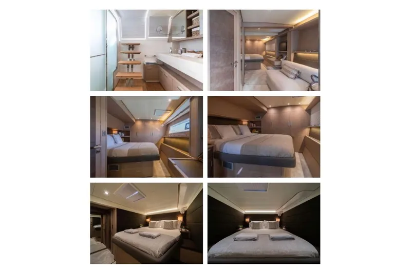 Slide: The Image of Luxurious interior of 2020 Lagoon 630 Motor Yacht featuring elegant bedrooms and modern amenities. - 8