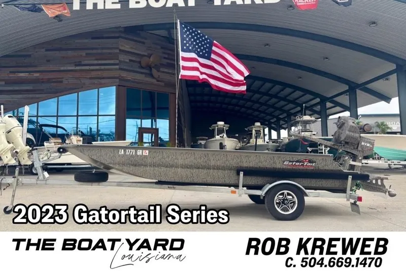 The Image of 2023 Gator Tail Extreme Series boat at The Boat Yard, Louisiana, with American flag. - 0