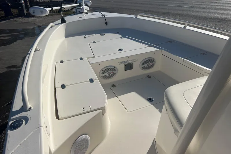 Slide: The Image of 2017 Pathfinder 2600 TRS boat interior with storage compartments and speakers. - 10