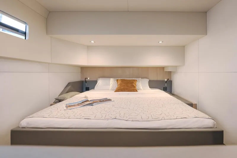 Slide: The Image of Luxurious bedroom interior of 2025 Privilege Signature 650 yacht with modern design. - 39