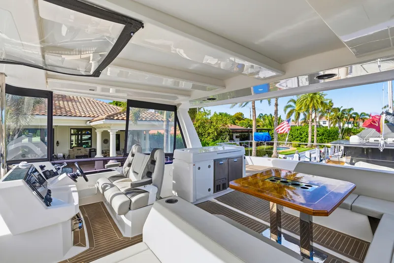 Slide: The Image of Luxurious interior of 2023 Leopard 46 Powercat yacht with modern seating and elegant design. - 2