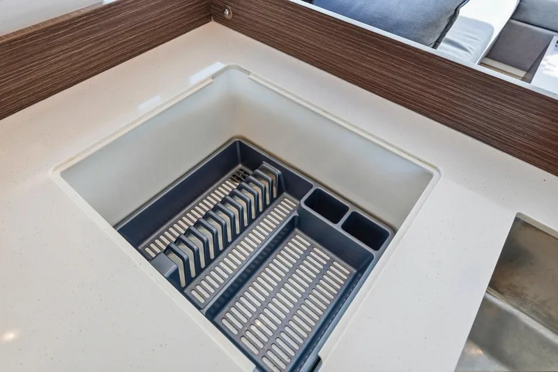 Slide: The Image of Modern kitchen sink with integrated dish rack on Leopard 46 Powercat, 2023 model. - 38