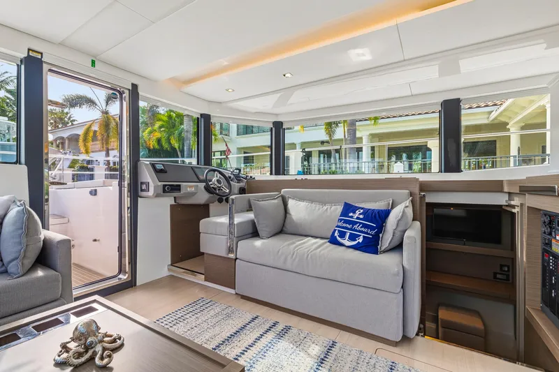 Slide: The Image of Luxurious interior of 2023 Leopard 46 Powercat yacht with modern seating and helm station. - 42