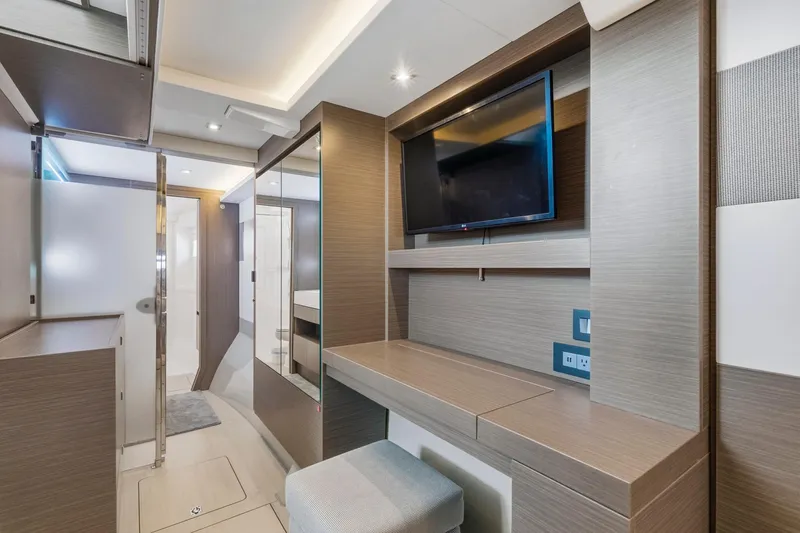 Slide: The Image of Modern interior of 2023 Leopard 46 Powercat yacht with TV and sleek design. - 52