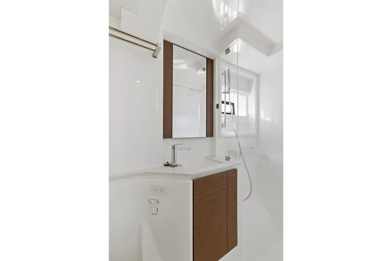 Slide: The Image of Modern bathroom interior on 2023 Leopard 46 Powercat yacht, featuring sleek design and fixtures. - 61