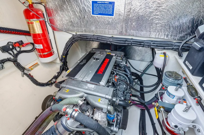 Slide: The Image of Engine room of 2023 Leopard 46 Powercat with Yanmar engine and fire extinguisher. - 66