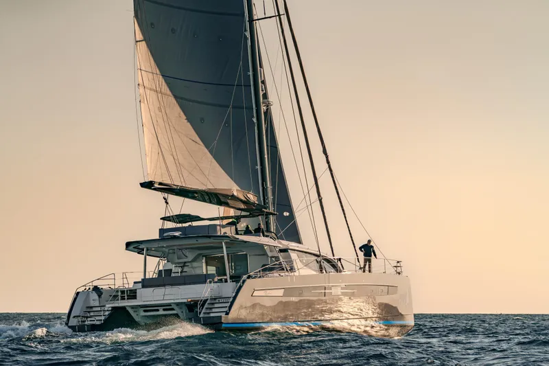 Slide: The Image of Luxury Privilege Signature 650 catamaran sailing at sunset, 2025 model. - 39