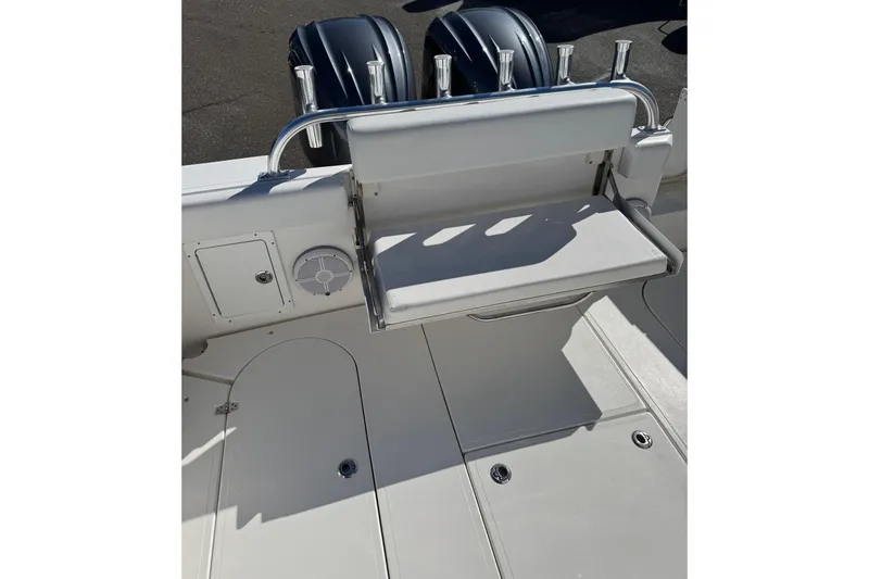 Slide: The Image of 2024 NorthCoast 285 HT boat with bench seat and engines. - 7