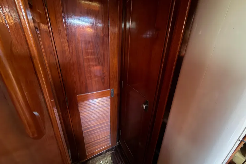 Slide: The Image of 1983 Morgan Catilina interior with polished wooden door and paneling. - 174