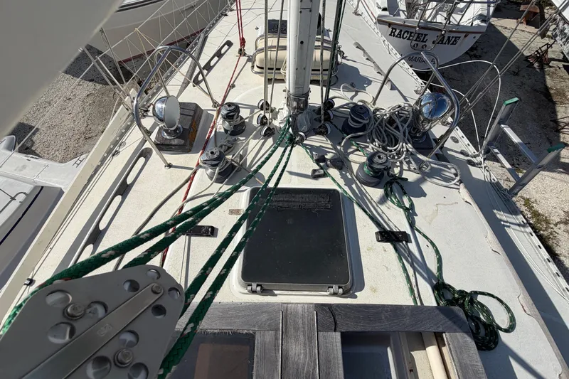 Slide: The Image of Overhead view of 1983 Morgan Catilina sailboat deck with rigging and equipment. - 34