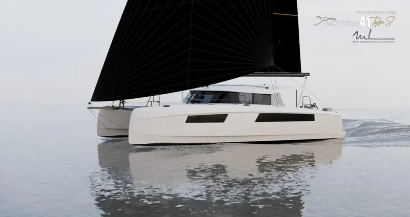 The Image of 2025 Nautitech 41 Type S catamaran sailing on calm waters with sleek design. - 0