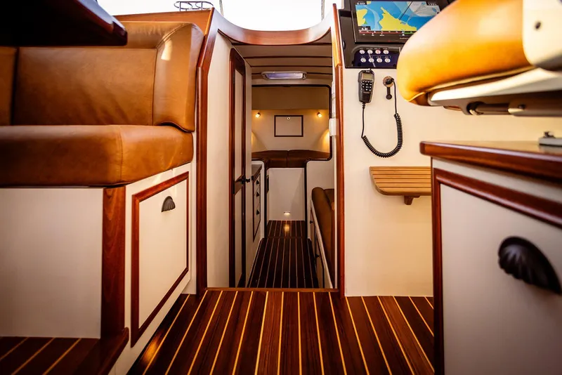 Slide: The Image of Luxurious interior of 2027 Composite Yacht CY39 with elegant wood and leather finishes. - 19