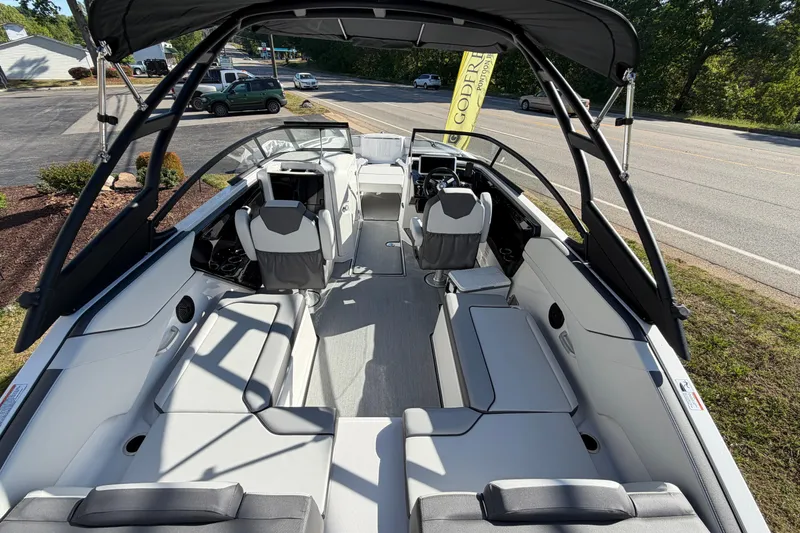 Slide: The Image of 2026 Yamaha Boats AR250 interior with sleek seating and modern design. - 8