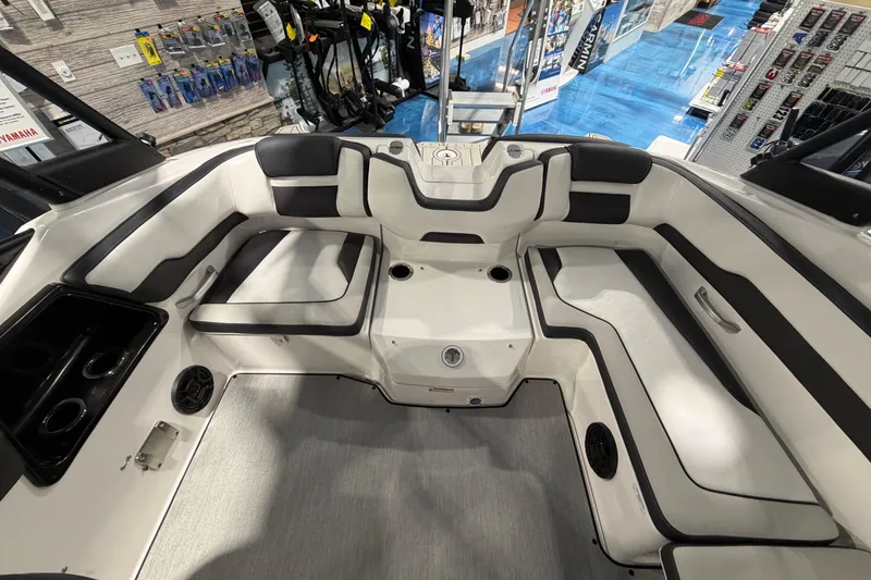 Slide: The Image of Interior view of 2026 Yamaha Boats AR195, showcasing sleek seating and modern design. - 8