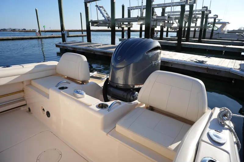 Slide: The Image of 2023 Grady-White Fisherman 216 boat with Yamaha engine at dock. - 23