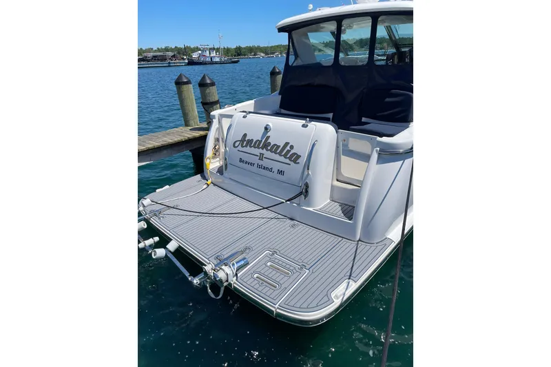 Slide: The Image of 2005 Tiara Yachts 3600 Sovran docked at Beaver Island, MI. - 9