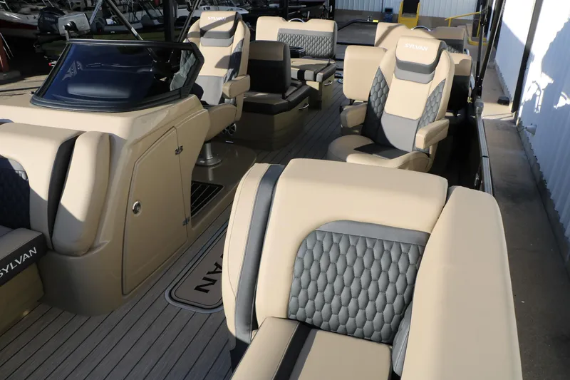 Slide: The Image of 2026 Sylvan L3 DLZ boat interior with luxurious seating and modern design. - 14