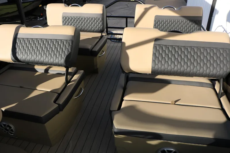 Slide: The Image of Luxurious seating on 2026 Sylvan L3 DLZ boat with quilted upholstery. - 24