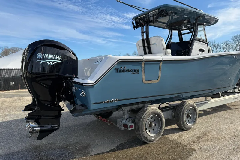 Slide: The Image of 2026 Tidewater 302 CC Adventure boat with Yamaha engine on trailer. - 45