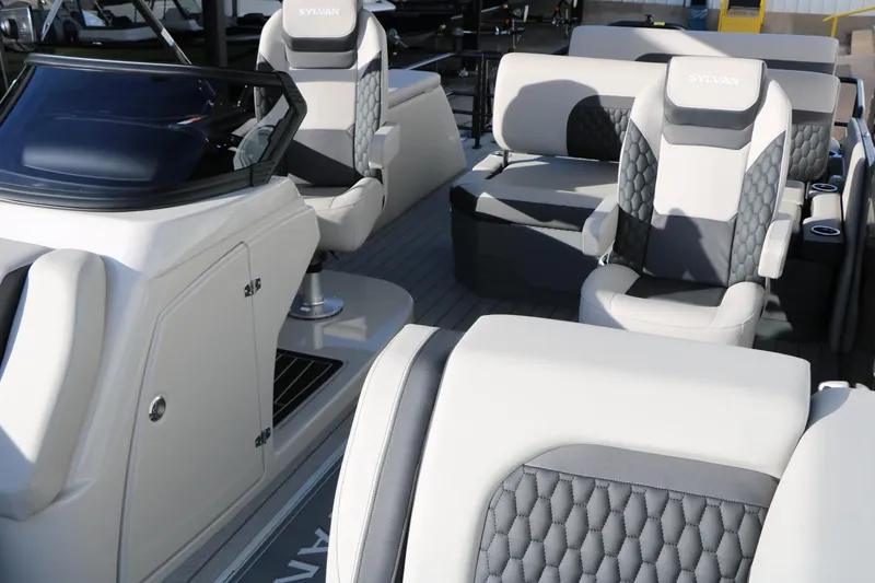 Slide: The Image of 2026 Sylvan L3 DLZ boat interior with luxurious seating and modern design. - 10