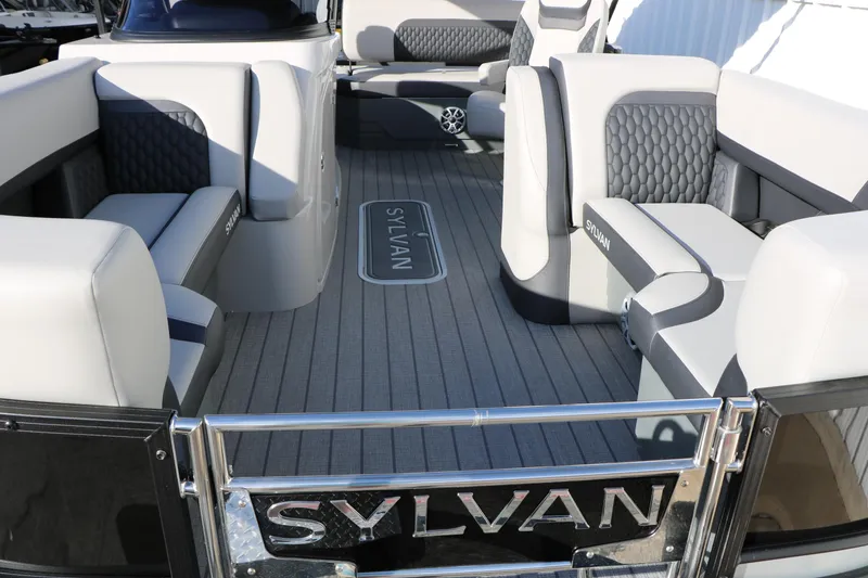 Slide: The Image of Luxurious interior of 2026 Sylvan L3 DLZ pontoon boat with plush seating. - 33