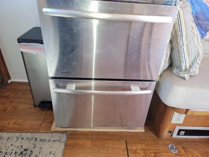 Slide: The Image of Stainless steel drawer refrigerator in a 1974 Californian 42 LRC boat interior. - 5