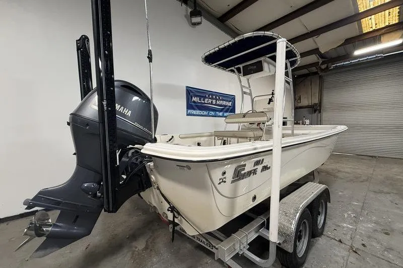 Slide: The Image of 2020 Carolina Skiff 21 LS boat on trailer in indoor storage. - 4